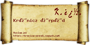 Kránicz Árpád névjegykártya