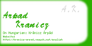 arpad kranicz business card